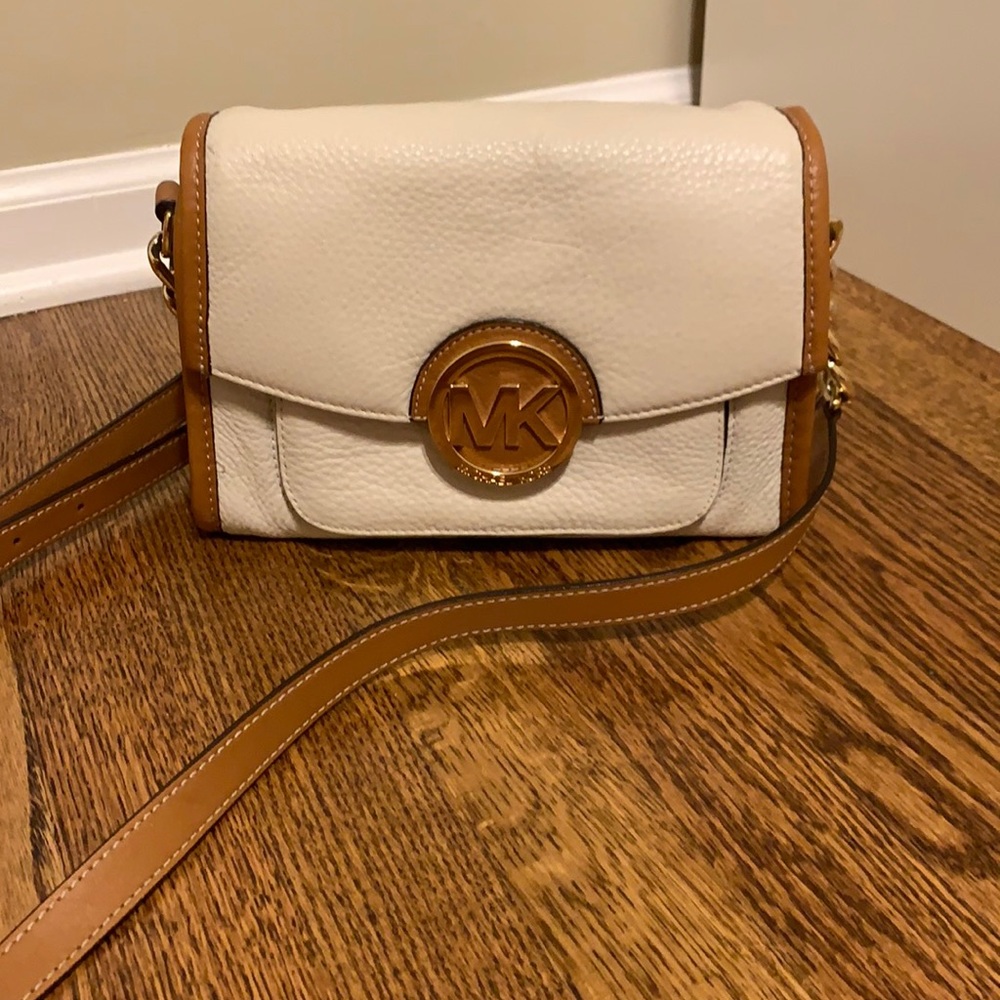 Michael Kors cream and tan cross body bag
